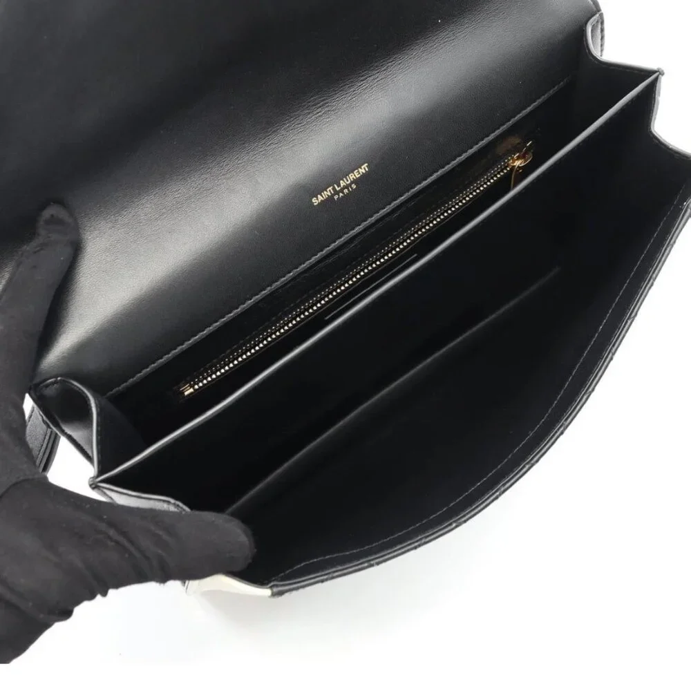 YSL Black and White Lambskin Gaby Satchel Bag - Picture 3 of 12